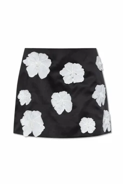 ROTATE BLACK Skirt with floral motif appliquƩs