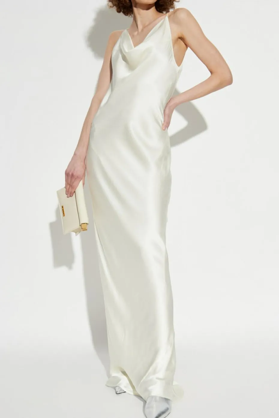 ROTATE cream Silk dress