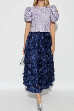 ROTATE NAVY BLUE Skirt with floral motif