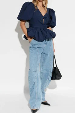 ROTATE NAVY BLUE Top with puffy sleeves