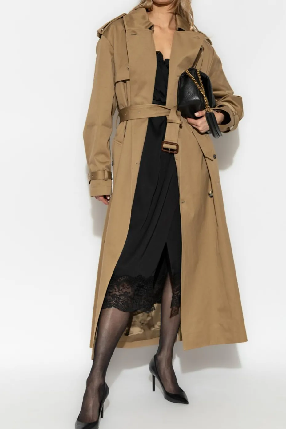 Saint Laurent beige Cotton trench coat with belt