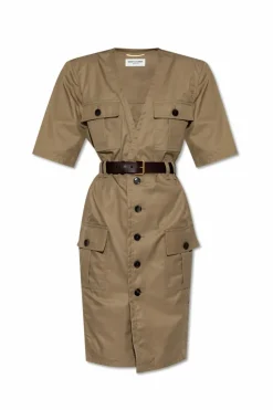 Saint Laurent beige Dress with Belt at Waist