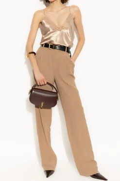 Saint Laurent beige Silk pleated pants