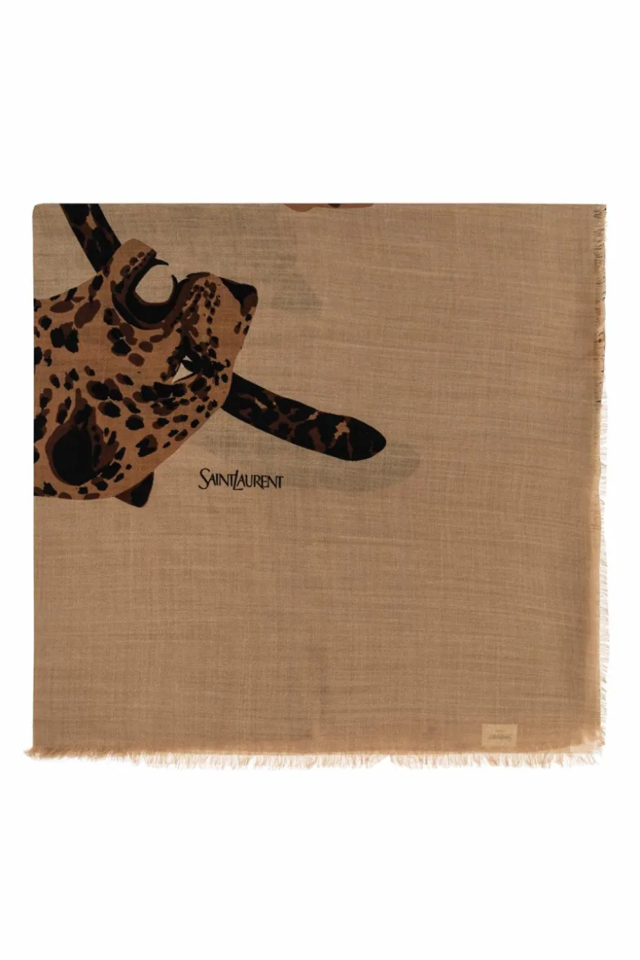 Saint Laurent beige Wool scarf with animal motif