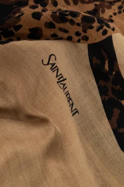 Saint Laurent beige Wool scarf with animal motif