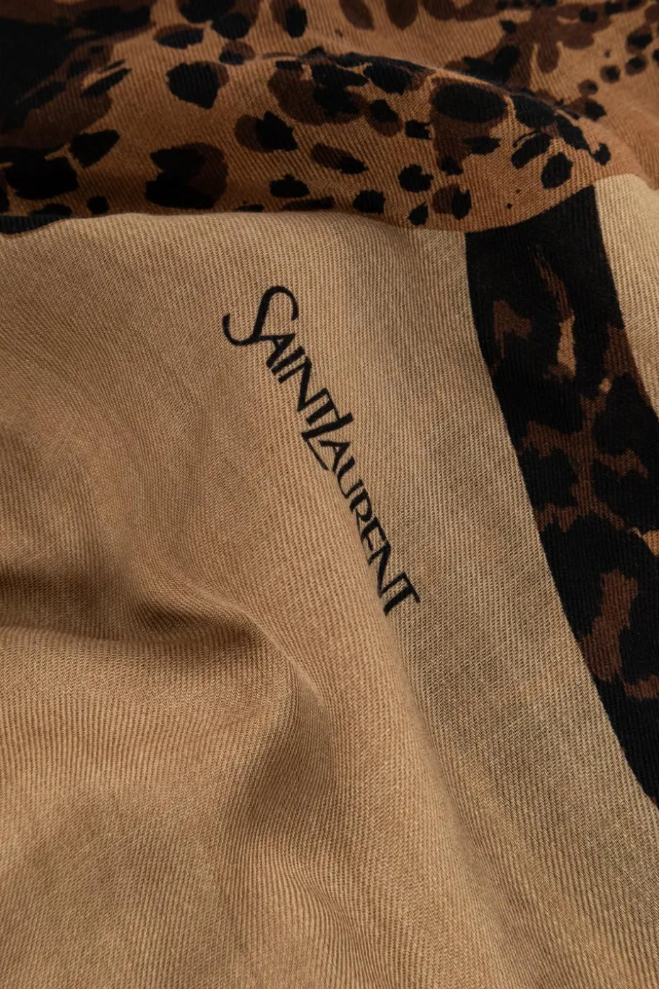 Saint Laurent beige Wool scarf with animal motif