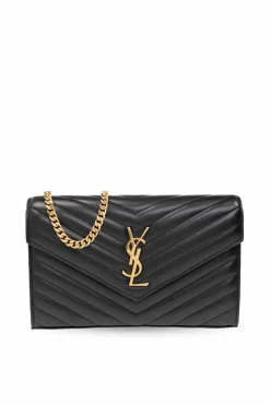 Saint Laurent BLACK ‘Cassandre’ wallet with chain