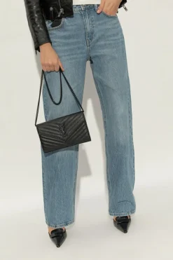 Saint Laurent BLACK 'Envelope' shoulder wallet