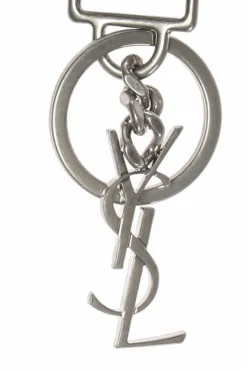 Saint Laurent BLACK Keyring with a metal logo