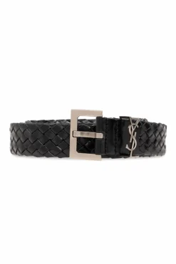 Saint Laurent BLACK Leather woven belt