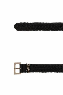 Saint Laurent BLACK Leather woven belt