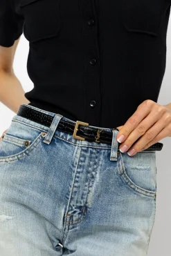 Saint Laurent BLACK Leather belt with logo