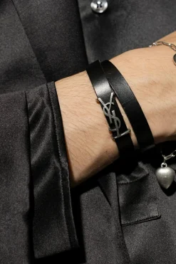 Saint Laurent BLACK Leather bracelet with logo