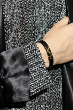 Saint Laurent BLACK Leather bracelet with logo