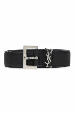 Saint Laurent BLACK Leather belt with logo