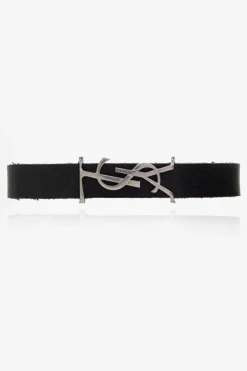 Saint Laurent BLACK Leather bracelet with logo