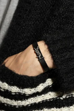 Saint Laurent BLACK Leather bracelet with logo