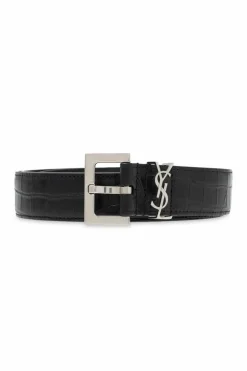 Saint Laurent BLACK Leather belt with logo