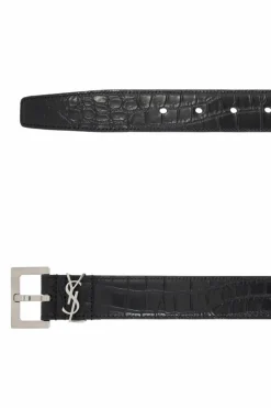 Saint Laurent BLACK Leather belt with logo