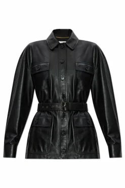 Saint Laurent BLACK Leather jacket with belt