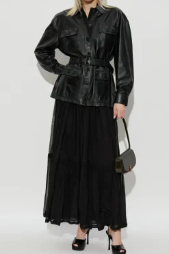 Saint Laurent BLACK Leather jacket with belt