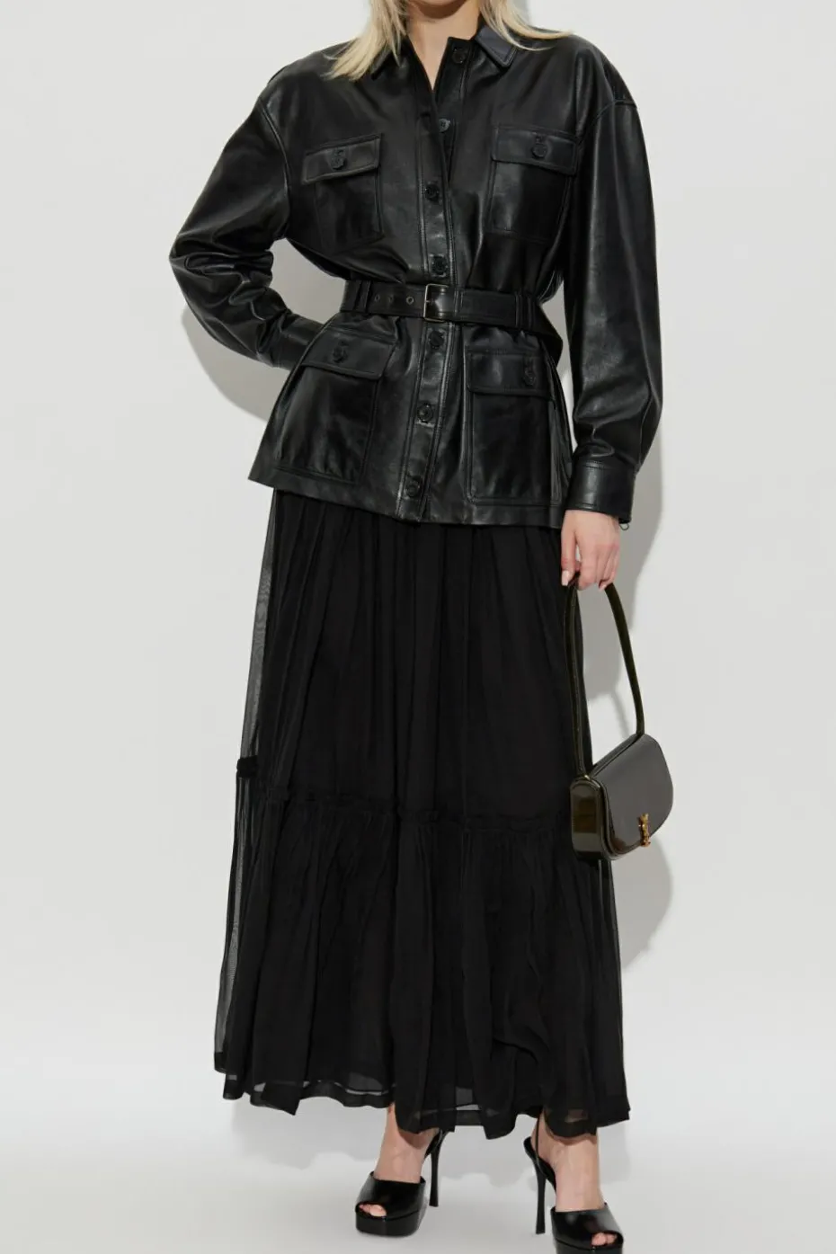 Saint Laurent BLACK Leather jacket with belt