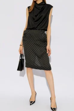 Saint Laurent BLACK Polka dot pattern skirt
