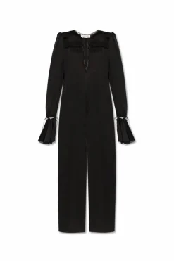 Saint Laurent BLACK Silk jumpsuit with lace trim