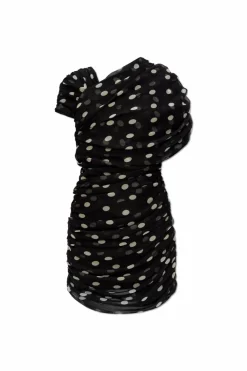 Saint Laurent BLACK Silk dress with polka dot pattern