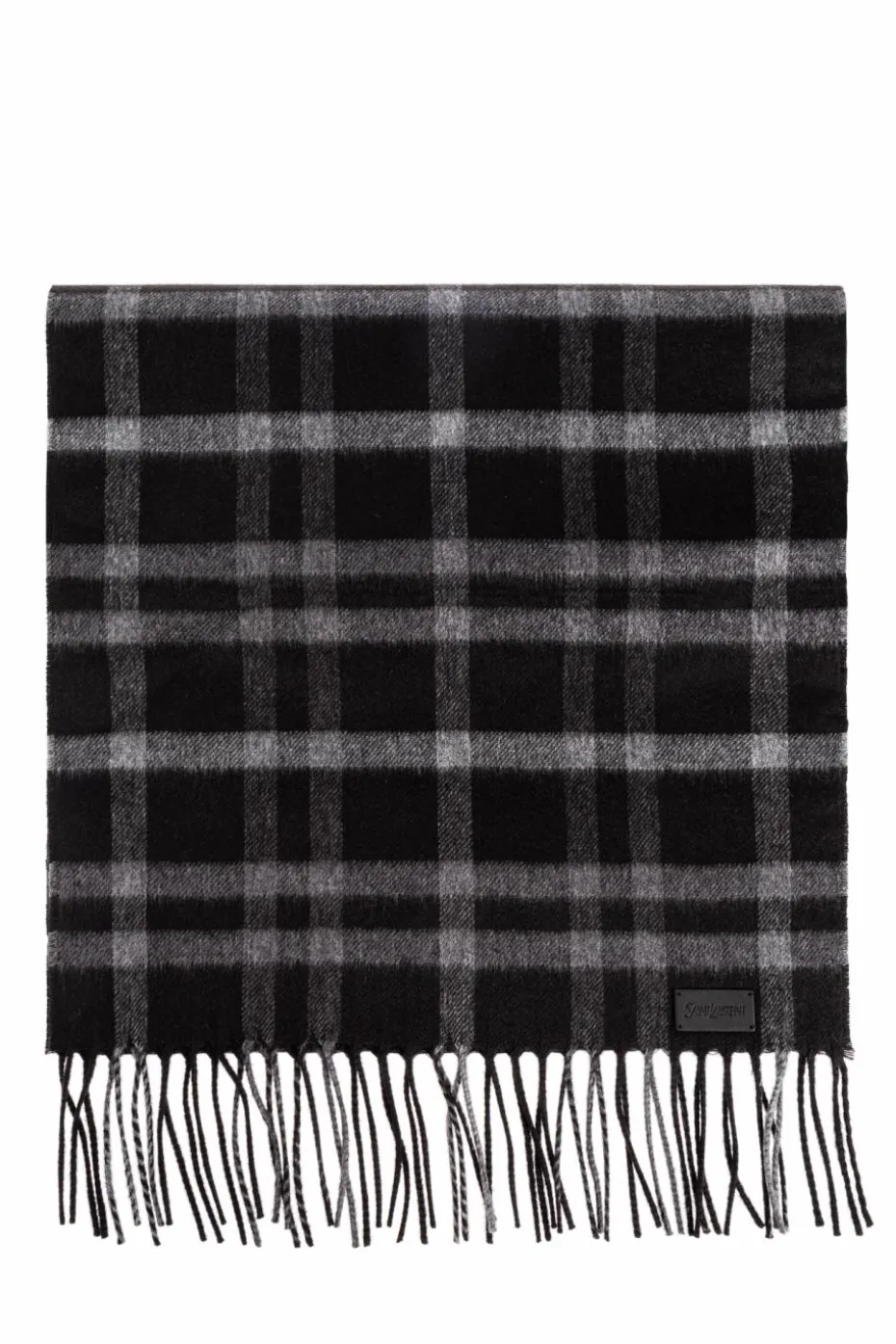 Saint Laurent BLACK Silk-cashmere check scarf