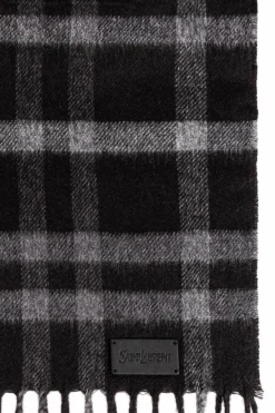 Saint Laurent BLACK Silk-cashmere check scarf
