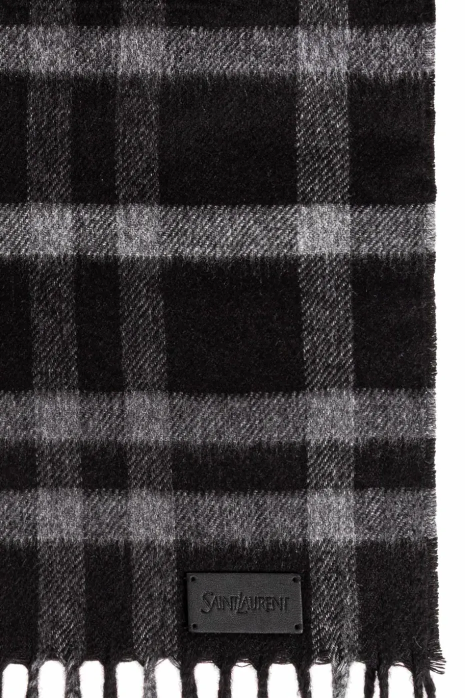 Saint Laurent BLACK Silk-cashmere check scarf