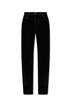 Saint Laurent BLACK Velvet-trimmed jeans