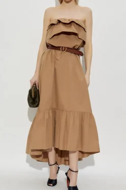 Saint Laurent BROWN Off-the-shoulder dress
