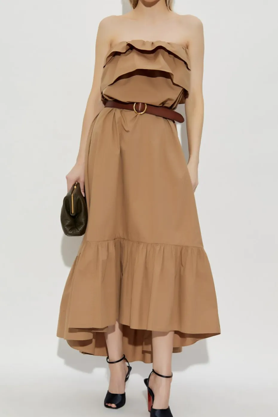 Saint Laurent BROWN Off-the-shoulder dress