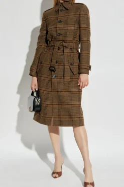Saint Laurent BROWN Plaid pattern coat