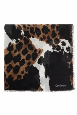 Saint Laurent BROWN Scarf with animal motif