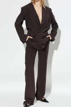 Saint Laurent BROWN Silk pleated pants