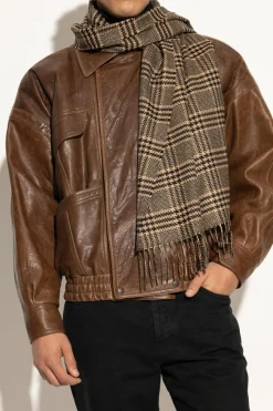 Saint Laurent BROWN Silk-cashmere checked scarf