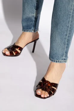 Saint Laurent BROWN Slides with leopard print