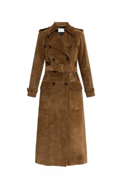 Saint Laurent BROWN Suede double-breasted coat
