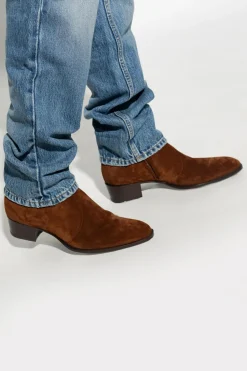 Saint Laurent BROWN ‘Wyatt’ suede ankle boots