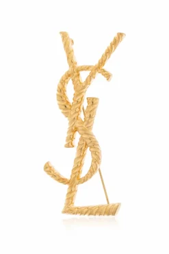 Saint Laurent GOLD Brooch in the shape of logo