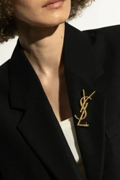 Saint Laurent GOLD Brooch in the shape of logo