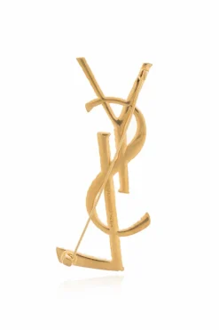 Saint Laurent GOLD Brooch in the shape of logo