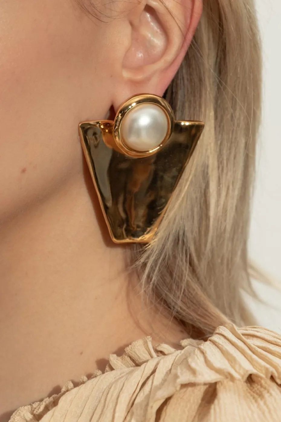 Saint Laurent GOLD Clip-ons with glass pearl