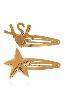 Saint Laurent GOLD Hair clips with logo