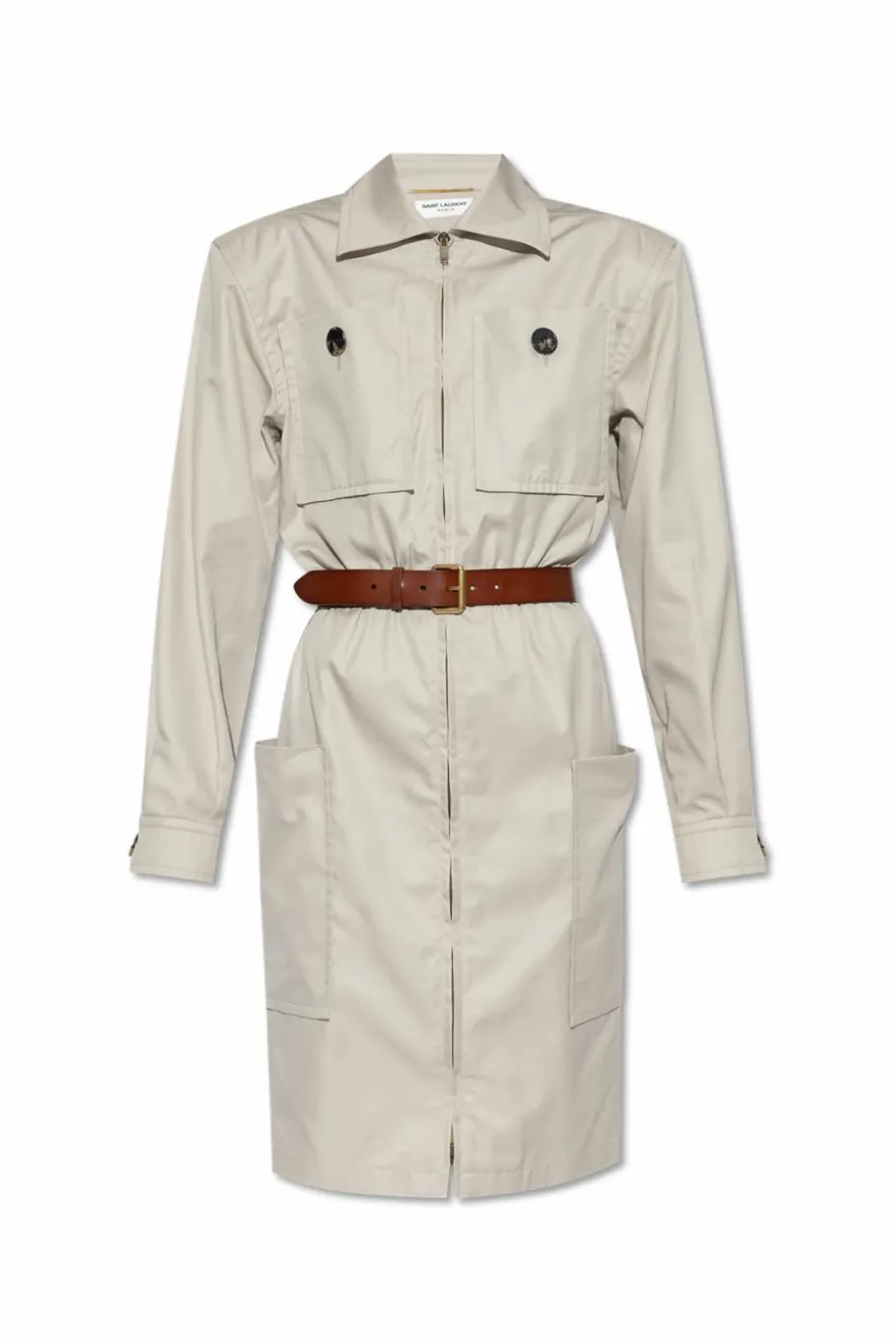 Saint Laurent GREY Dress with a Belt at the Waist