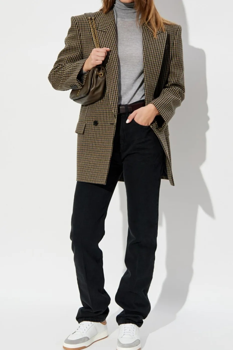 Saint Laurent GREY Wool turtleneck with embroidered logo