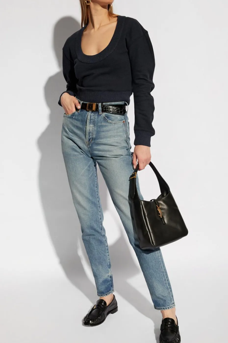 Saint Laurent NAVY BLUE Sweater with a round neckline